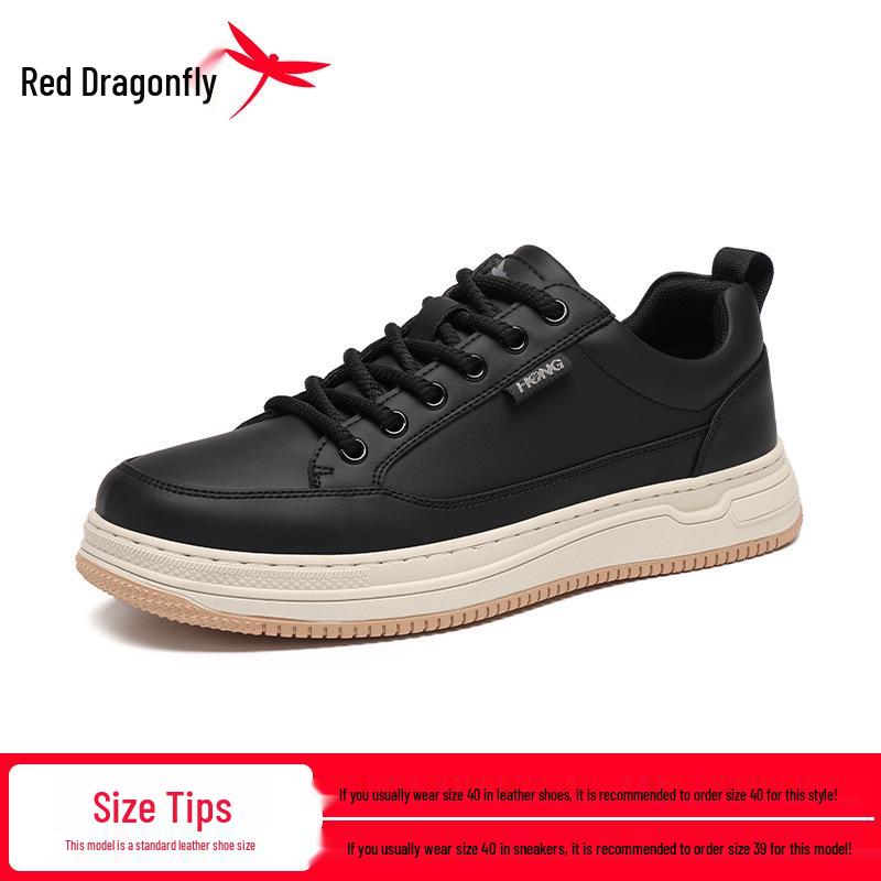 Red Dragonfly 2025 Men s Retro Leather Sports Casual Shoes - Waterproof, Thick Sole, Height Increasing, Black Size 44 чёрный