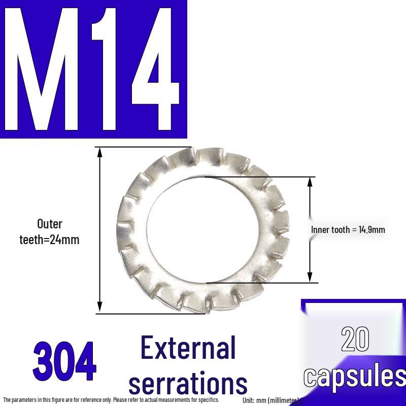 304 Stainless Steel External & Internal Tooth Lock Washer, Anti-Slip, Anti-Loosening, Size M6-M30