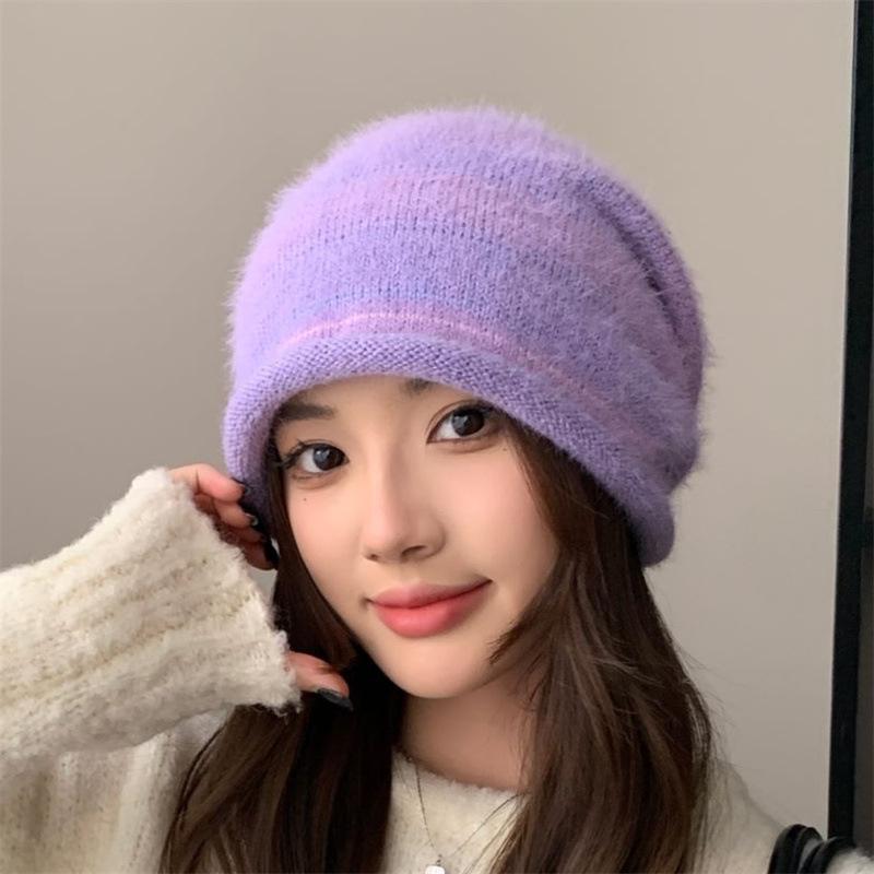 Color autumn and winter big head circumference knitted wool hat children show face small versatile ear protection confinement hat gradual change colo