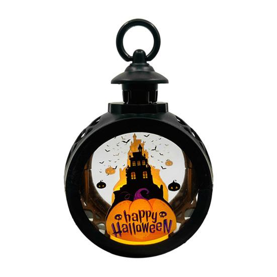 LED Decorative Flame Light Halloween Retro Pumpkin Lantern, Electronic Candle Light, Vintage Style Lantern Handheld Lamp for Bar Haunted House A