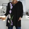 Plus Size Women Round Neck Long Sleeve Tee Soft Loose Tops For Daily Stroll And Indoor Rest