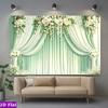 2D Mint Green Curtain Wedding Backdrop with White & Pink Flowers Background Cloth