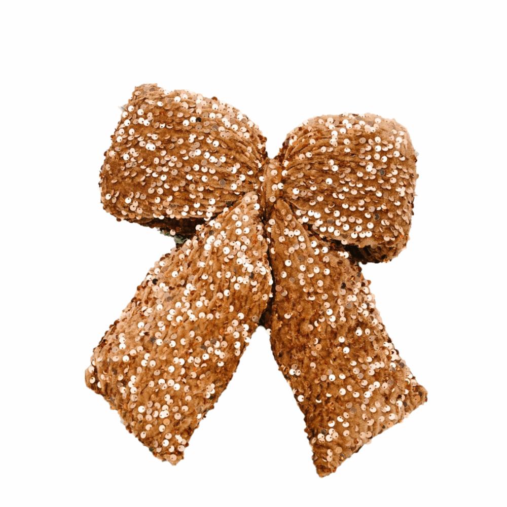Sparkling Glitter Flocked Bowknot Creative DIY Ribbon Bow Knot Xmas Tree Ornament Flocked Texture 30cm Size Tree Hanging жёлтый