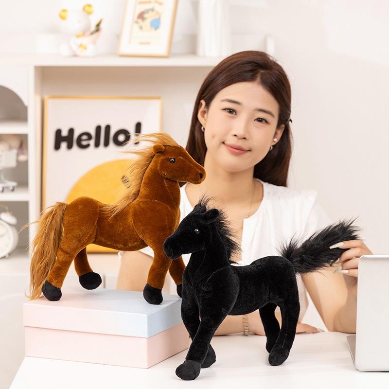 Cute Simulation Black Pony Doll Plush Toy Small White Horse Zodiac Horse Doll Children Soothing Doll