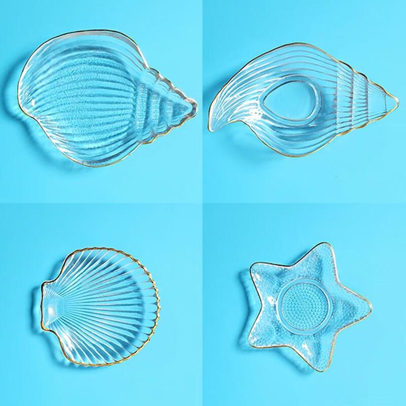 ZISIZ Gold-Rimmed Ocean Starfish Glass Plate Set