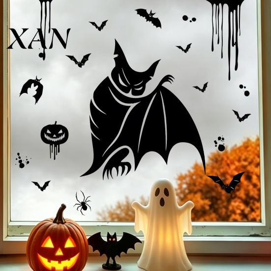 Removable Glass Clings Halloween Static Sticker, with Witch/Ghost/Castle/Bat Horror Silhouette Patterns, Durable PVC Ghostly Ornaments Wall