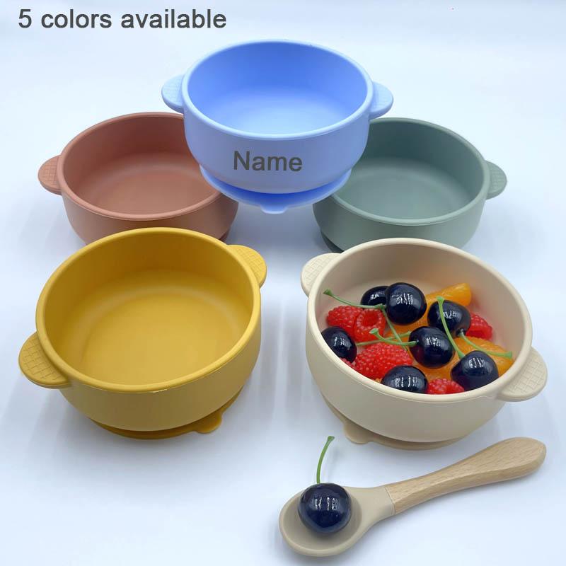 Set Pappa in Silicone Personalizzato con Nome per Bambino Ciotola con Ventosa Piatti in Silicone Piatto per Biberon Bavaglini Cucchiaio Forchetta Stoviglie Senza BPA