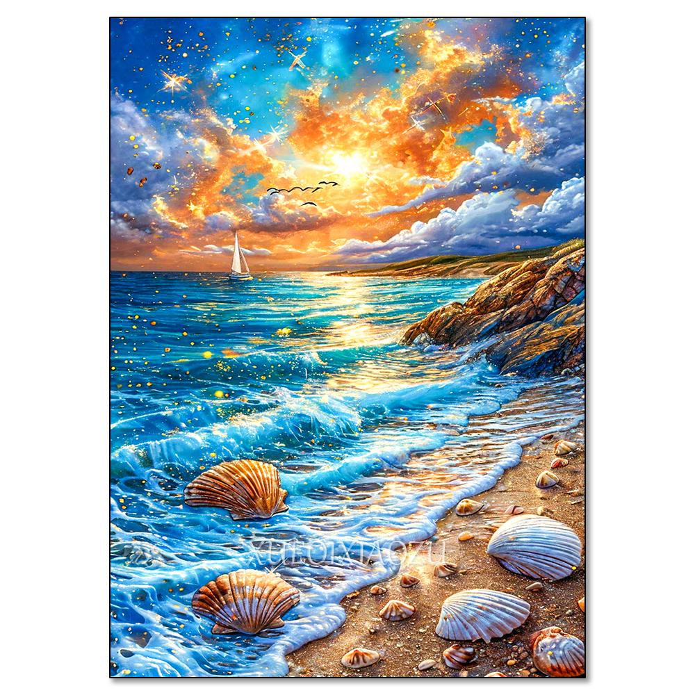 Cactus Sailboat Sunset 5D DIY Diamond Painting Kit Landscape Full Diamond Mosaic Cross Stitch Kit Room Decoration Gift