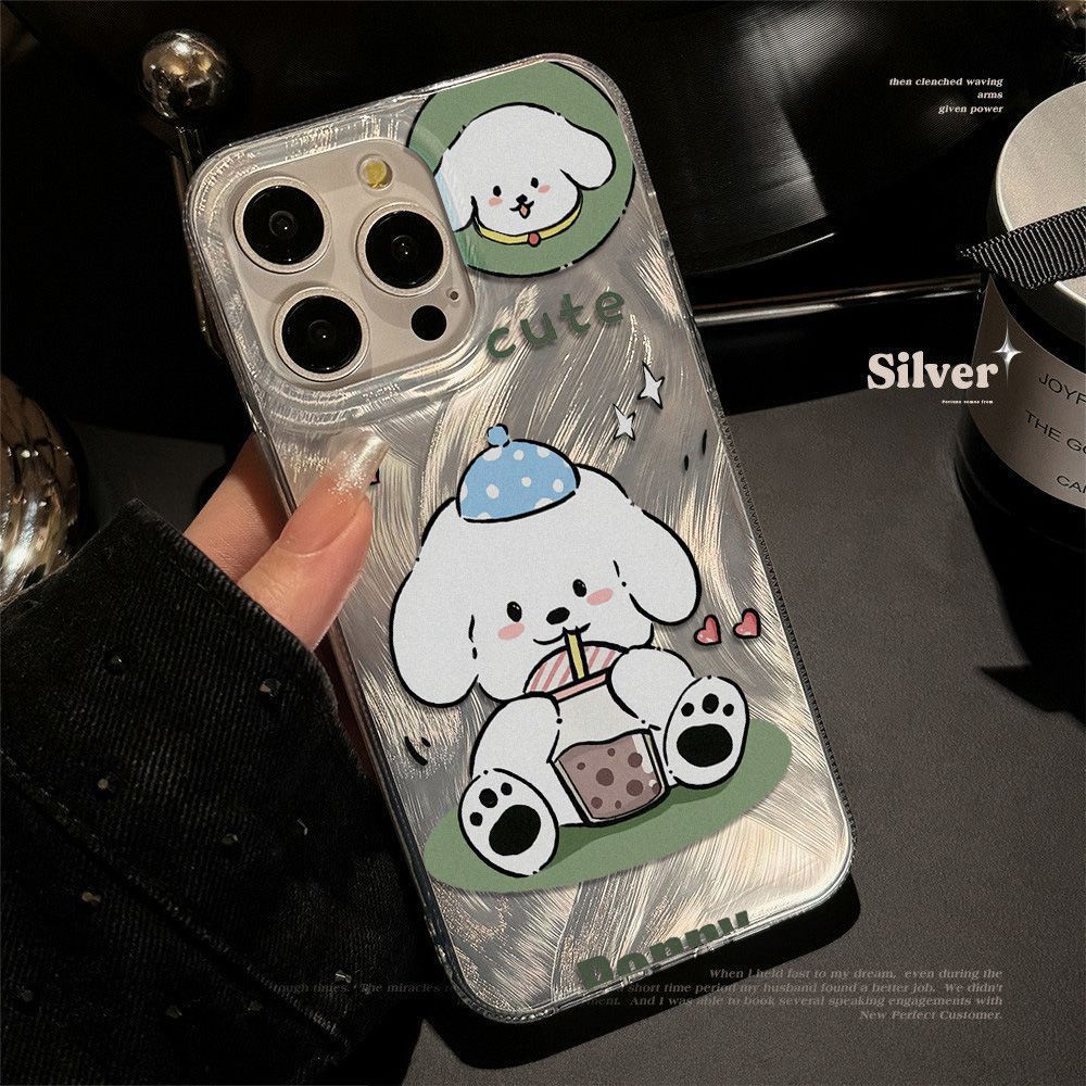 Applicable iPhone17promax Milk Tea Puppy Mobile Phone Case 16 Apple 14/15 Advanced 13 Anti-drop 12 Creative x
