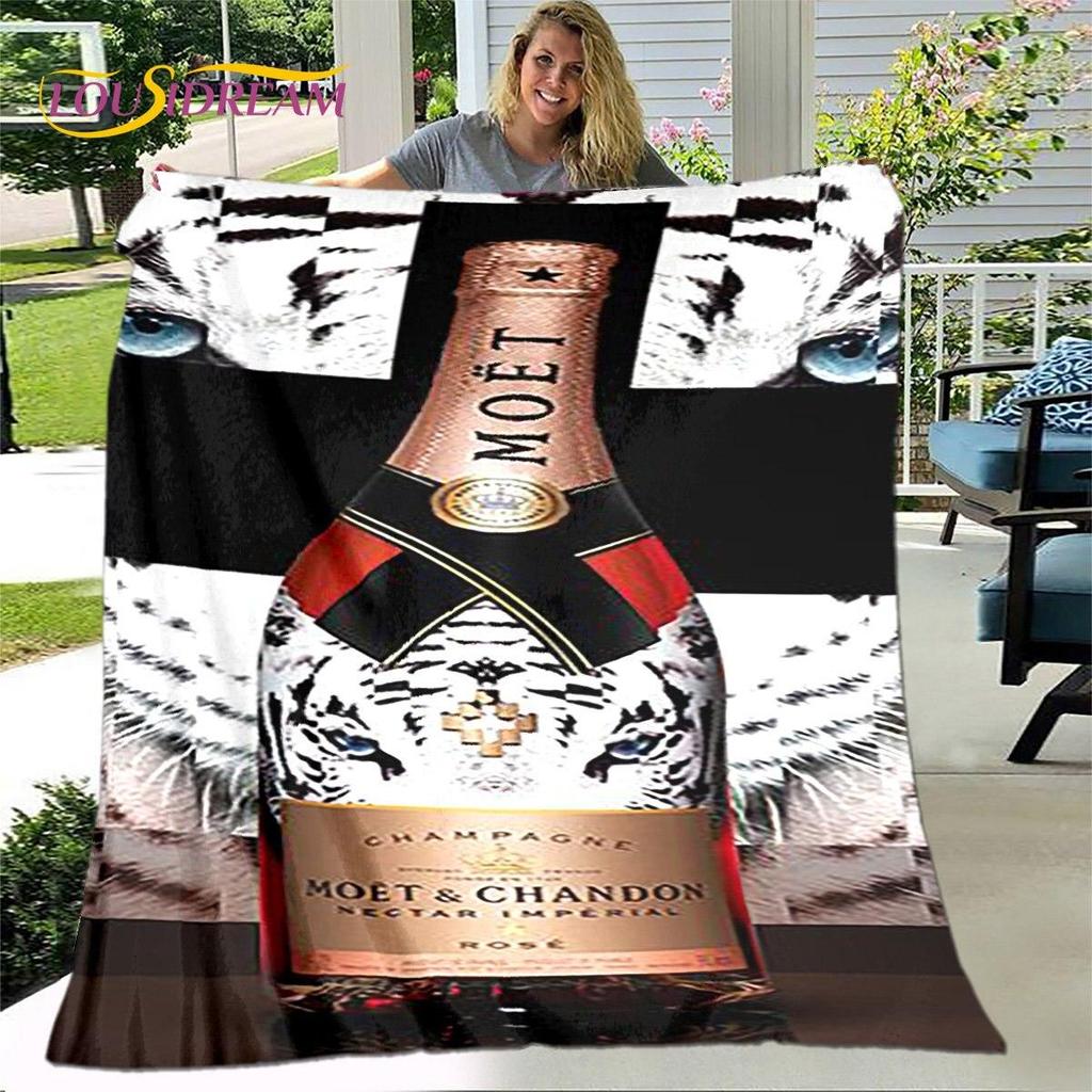 Champagner Moet &; Chandon-Decke, Flanelldecke, Überwurf, warme Decke für Zuhause, Wohnzimmer, Schlafzimmer, Betten, Sofa, Büro, Geschenke