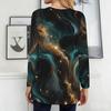 Women Plus Size Round Neck Long Sleeve Abstract Printed Red Black Loose Longline T Shirt With Pockets