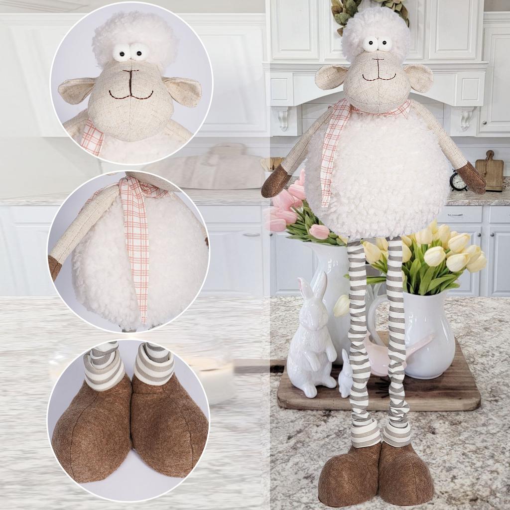 Easter Retractable Leg Sheep Scarf Striped Plush Ornaments Plush Doll Easter Decorations