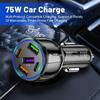 90W Dual-Circuit Car Charger with 75W Fast Charge, 3 USB Ports + 2 PD Ports