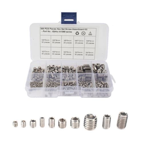 Hex Socket Set Screws, 304 Stainless Steel, M3-M8 Internal Hex, Grub Screws, Repair Tool, Includes Hex Key Wrench, 10 Types, 20 Pieces of Each, Total