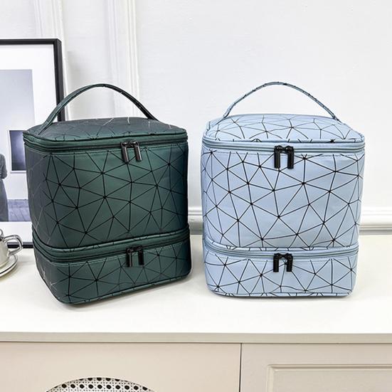 

Сумка для хранения лака для ногтей с ручкой, застежкой-молнией, большой емкости, двухслойная, портативная, дорожная, для хранения и переноски набора для ногтей зелёный