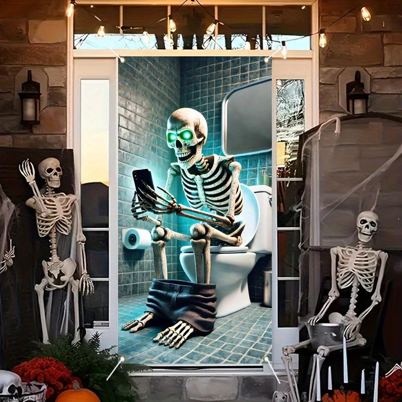 Halloween Skeleton Bathroom Door Banner Multi functional Party Decoration Haunted House Horror Theme