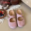 Fashion Aphixta Candy Color Flat With Women Slippers Cow Suede Metal Decoration Shoes Sweet Round Toe Slip On Outside Slide Mules