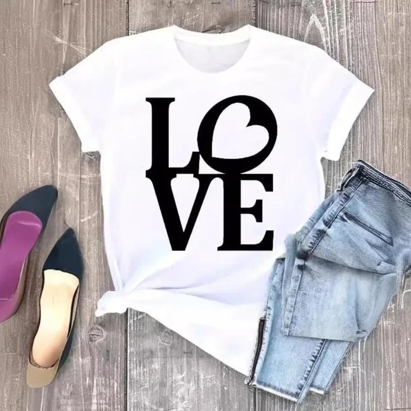 Womens White Short Sleeved Tshirt  Sunflower Bicycle Printed Casual Summer Fashion Tshirt with Rose Heart Pattern Top