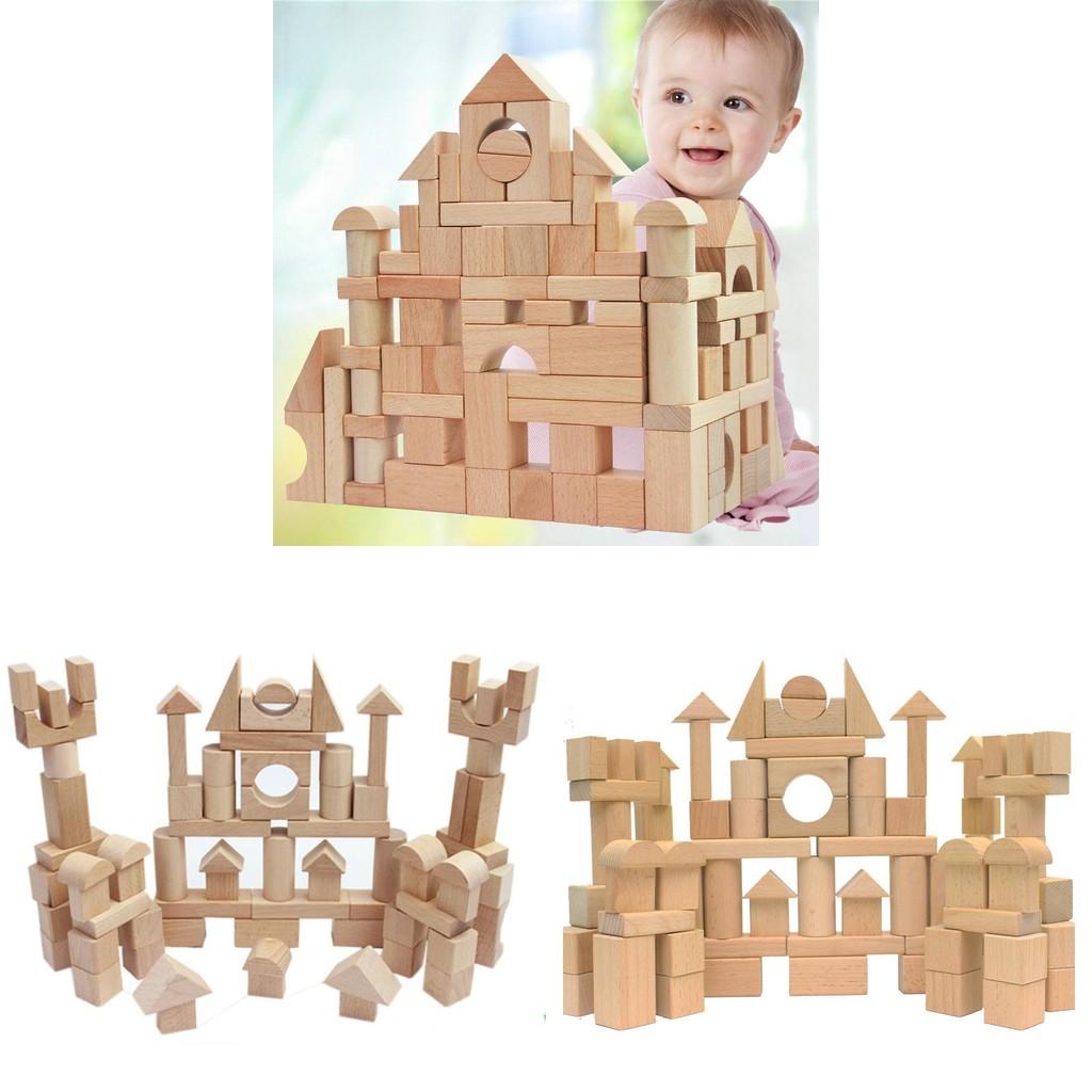 Wooden Construction Toddler Blocks With Natural Finish For Learning Educational
