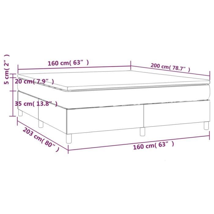 3144532 vidaXL Lit à sommier tapissier avec matelas Noir 160x200 cm Tissu