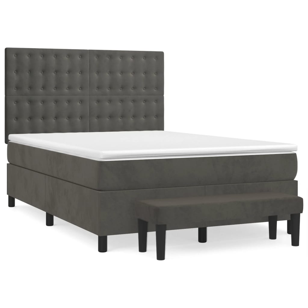 Vidaxl Letto Continentale Con Materasso, Grigio Scuro, 140X200Cm Velluto