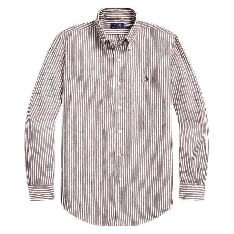 Polo Ralph Lauren Ss24 Striped Loose Fit Pointed Collar Single Breasted Long Sleeve Shirt Men shirts Chocolate MNPOWOV16823636-200
