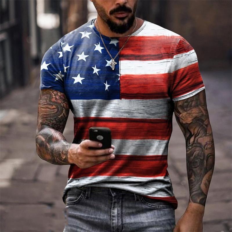Jesus Christ Pattern T Shirt For Men American Flag 3D Printed Short Sleeve Tops Summer Casual Round S