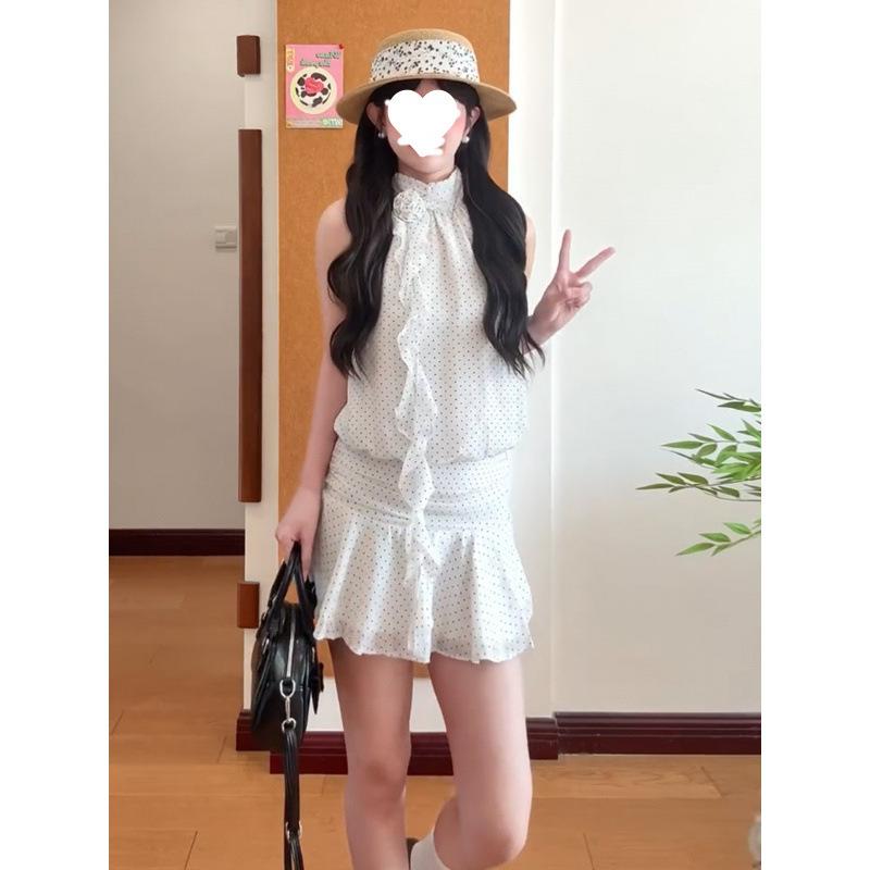 French High-end Vacation Style Polka Dot Dress, Children Wear a Small Neck Skirt When They Go Out On May Day In Summer