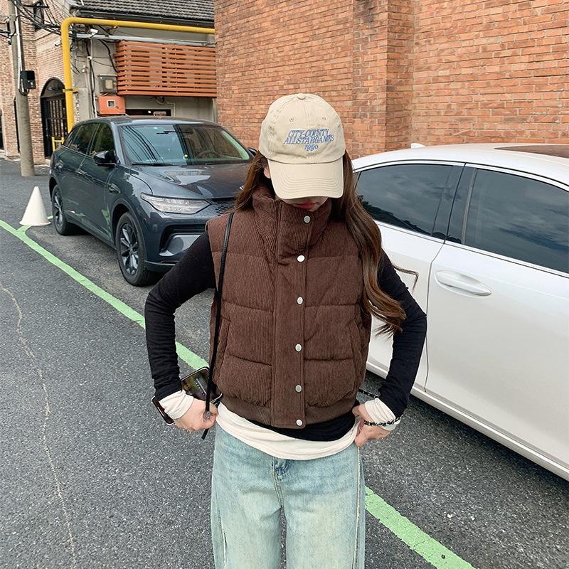 High-waisted corduroy cotton vest women's autumn and winter down cotton vest vest jacket Korean bread clothes