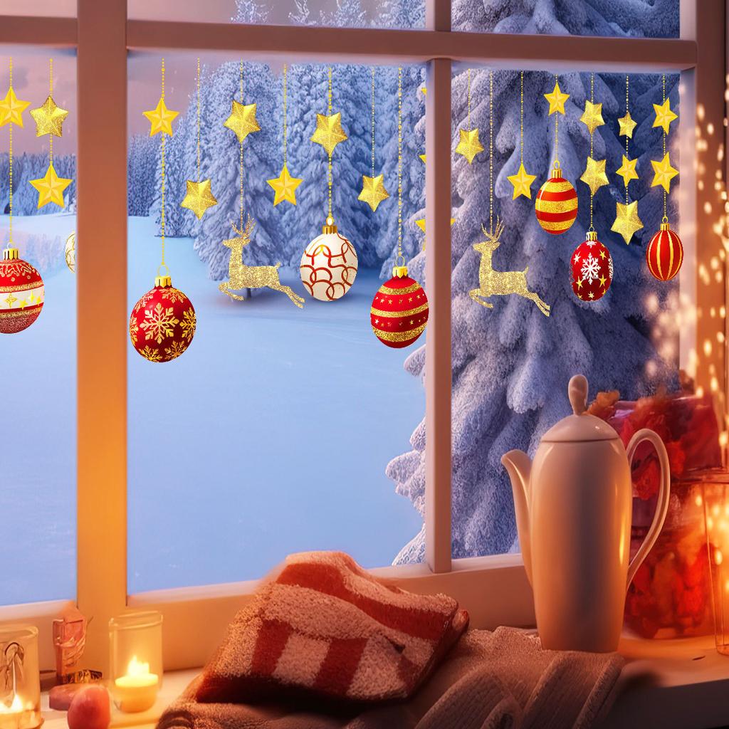 Star Elk Christmas Holiday Window Sticker Double-sided Printing Visual Window Glass Decorative Sticker