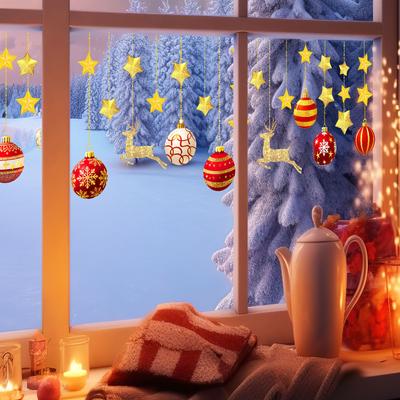 Star Elk Christmas Holiday Window Sticker Double-sided Printing Visual Window Glass Decorative Sticker