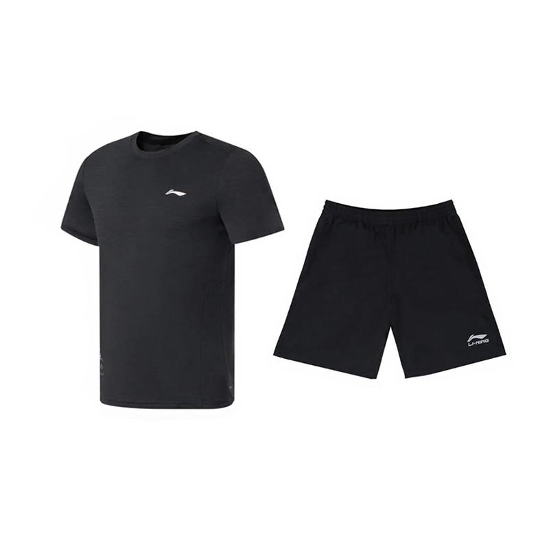 

Li-Ning Plain Logo Print Simple Fitness Quick-Dry Comfortable Crew Neck Pullover Short Sleeve T-Shirt Casual Sports Set ATSS069-1+YKSV147-2 6XL