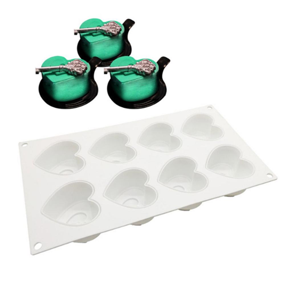 Love Shape Mousse Mold 8 Cavities Heart Lock Mold Valentine'S Day Cake Mould Reusable Heart Silicone Mould For Gift-Making Home