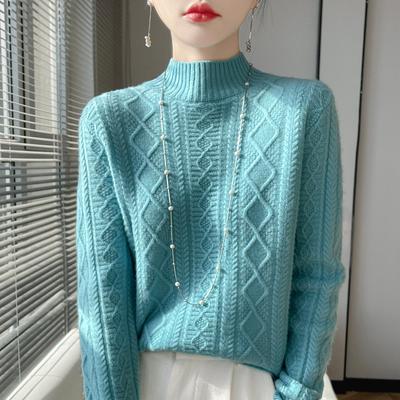 Thickened New Pullover Autumn and Winter Half Turtleneck Knitted Seven-needle Twisted Long-sleeved Ready-made Woolen Sweater