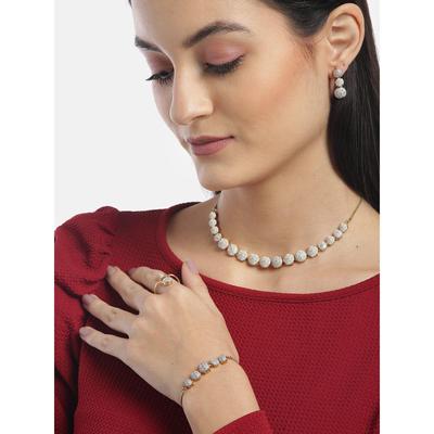 Jewellery Set for Women American Diamond Combo of Choker Necklace Set with Earrings, Bracelet and Ring for Girls and Women