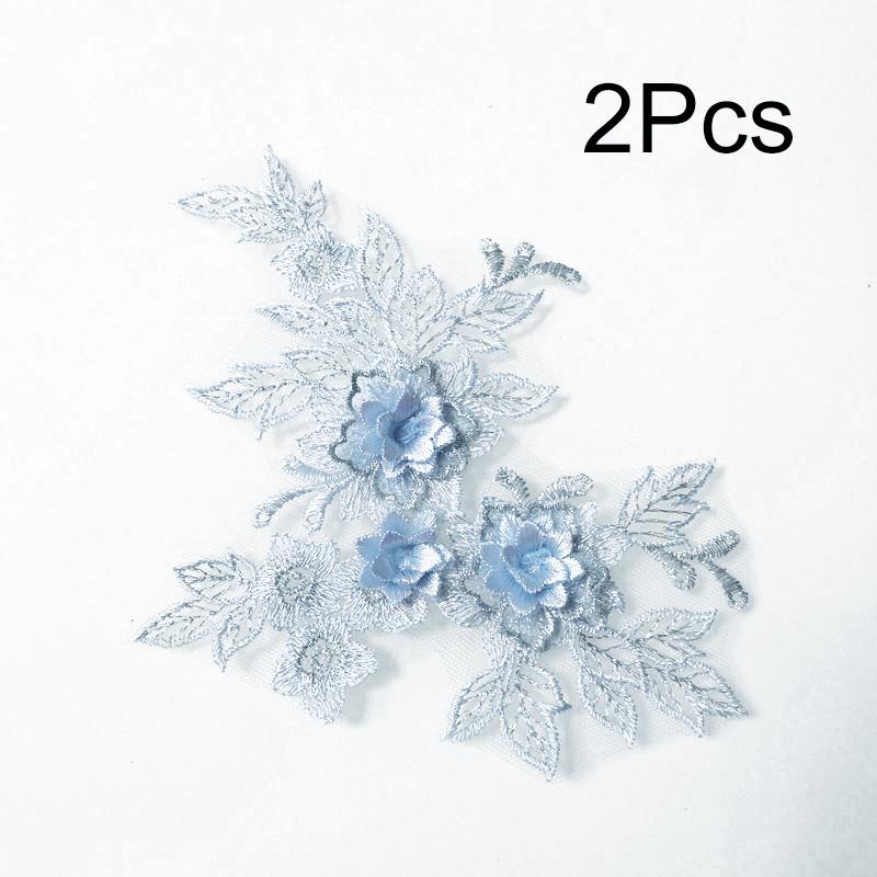 2Pcs Flower Embroidered Trim Lace Applique Fabric Craft Sewing Motif Dress Decoration Wedding Bridal DIY Patches Hollowed Out