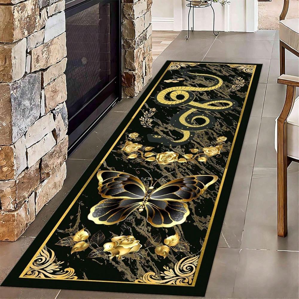 Snake Pattern Carpet Mat Rug - Gold Colorful Long Rectangle Home Decoration for Living Room Vintage Floor Decor Bedroom Carpet