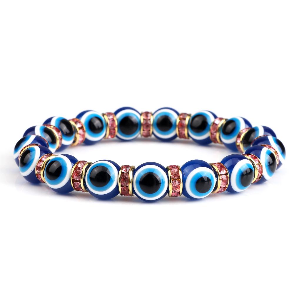 Devil's Eye Beaded Yoga Bracelet with Rhinestone Accents
