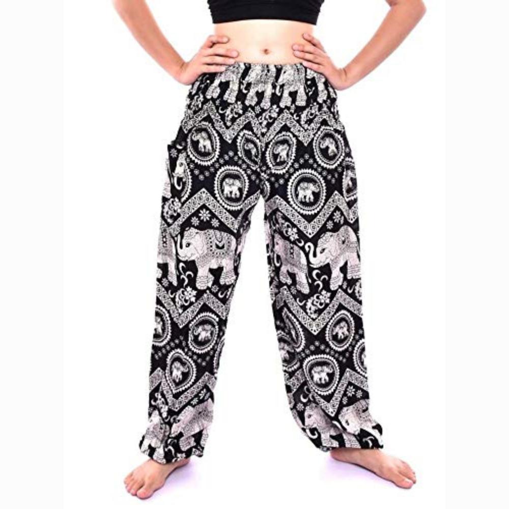 

Bless International Women s Rayon Print Smocked Waist Boho Pant Harem Yoga Hippie Palazzo Summer Beach Pants Medium