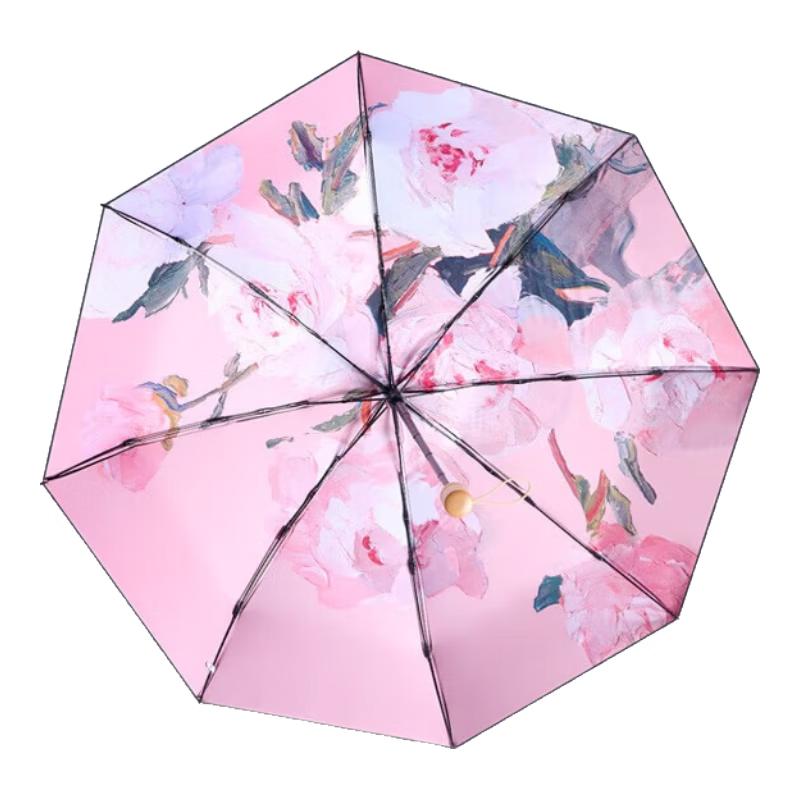 Hua Wen Sen Pink Peony 5-Fold Double-Layer UV Travel Umbrella