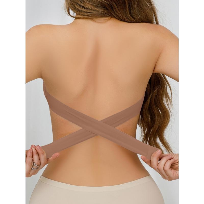 Wireless Bandeau Bra with Side Buckle Sexy Strapless Removable Padded Crossover Straps for Adults Solid Stretch