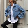 Autumn Vintage Lantern Sleeve Denim Jacket Women's Casual Streetwear Single Breasted Loose Short Jean Jackets