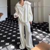 Autumn Winter Cross-Stitch Knitwear: Soft Sweater with Large Lapel & Wide-Leg Pants - Women's Casual Loose Two-Piece Set