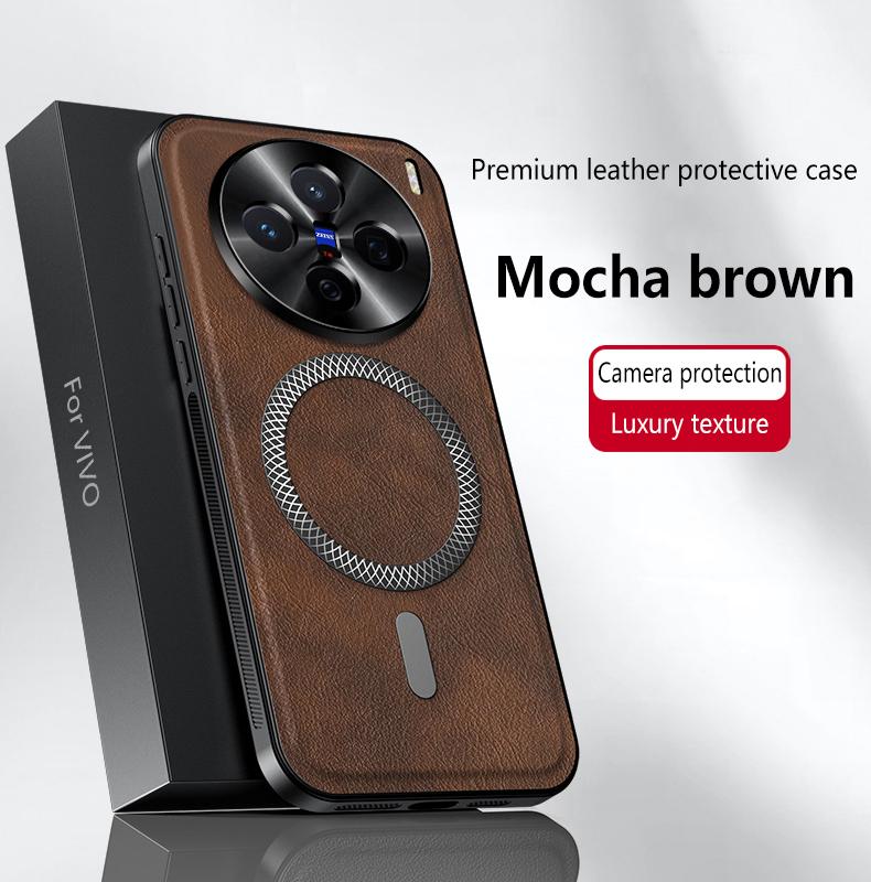 Retro Kožené Magnetické Pouzdra na Telefon Pro VIVO X200 Pro Mini X100Pro X200 Ultra Business Kovová Ochrana Fotoaparátu Nárazuvzdorný Kryt