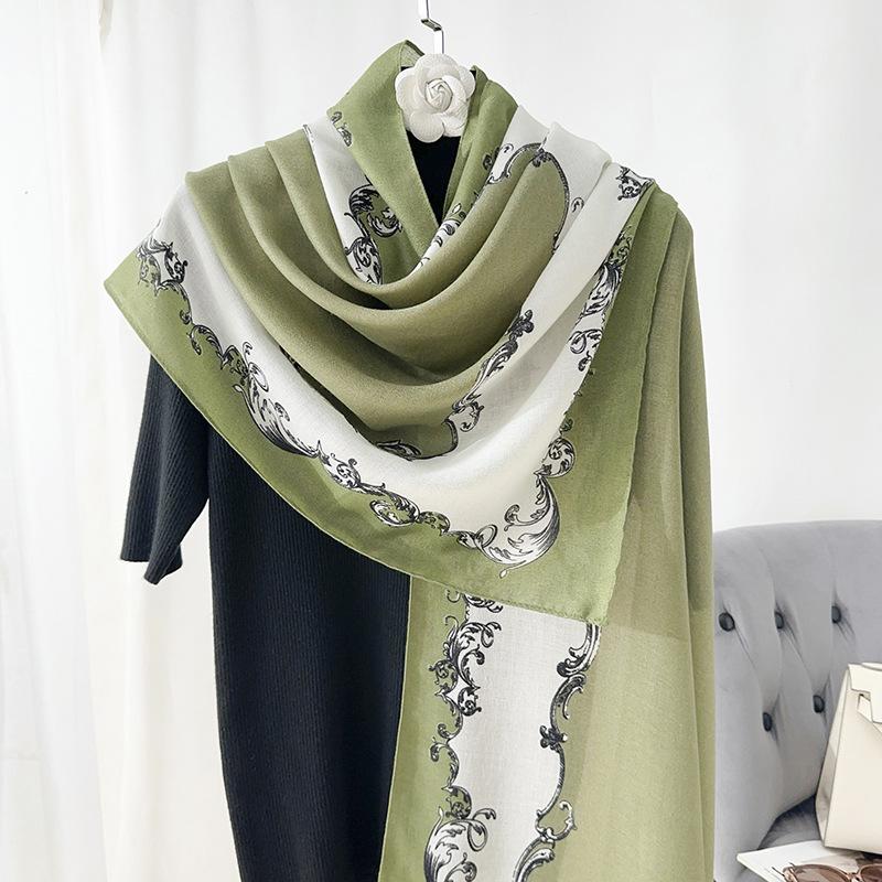 New cotton and linen printed silk scarf women's summer thin travel sunscreen shawl seaside beach towel air-conditioned room scarf women