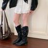 2025 Autumn/Winter V-Mouth Chunky Heel Ruched Knee-High Western Cowboy Boots