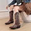 Fashion Autumn New Embroidered Single Boots Fashion Pointed Toe Sleeve Waterproof Non-slip Square Heel Mid-leg Boots
