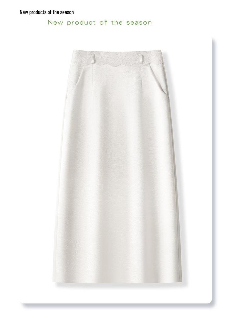 Women's White High-Waisted Midi Skirt - Versatile Summer 2025 Fashion