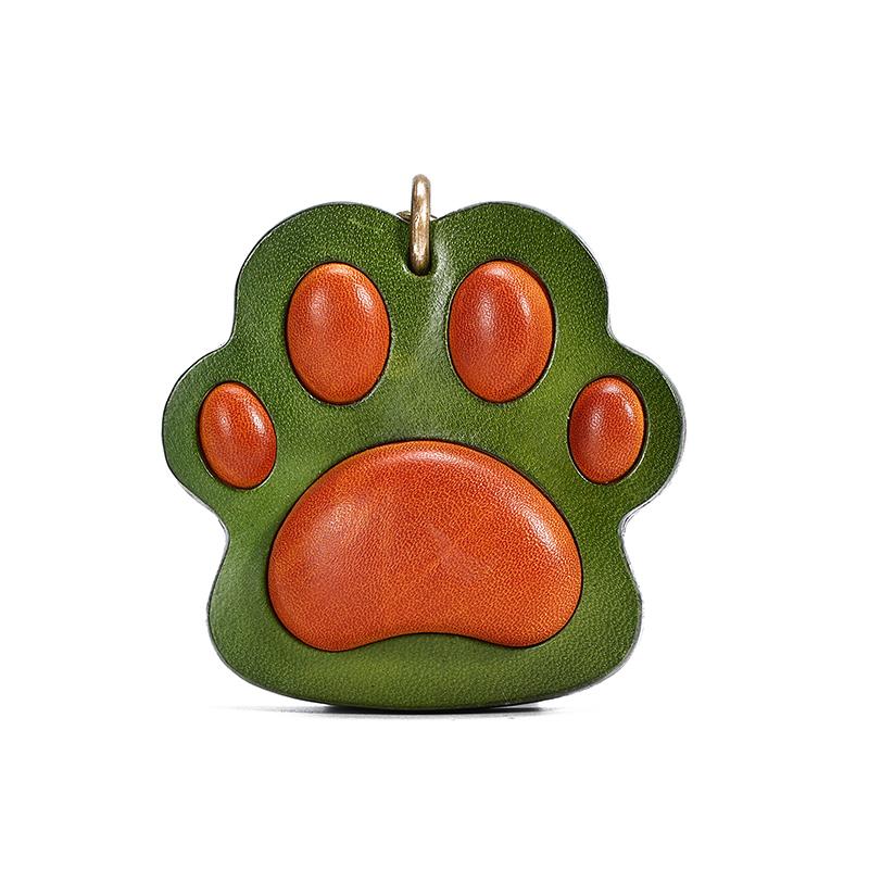 Vintage Cat Paw Keychain Handmade Genuine Leather Bag Charm, Cute Top Grain Cowhide Keyring Accessory