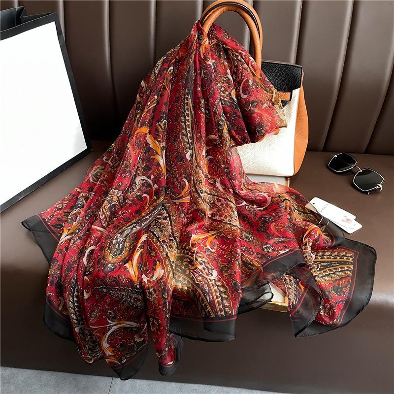 Simulation Silk Pattern Scarf Women's Large Size Sunscreen Light Luxury Fashion Temperament Silk Scarf Commuting Large Shawl Soft Yarn Scarf